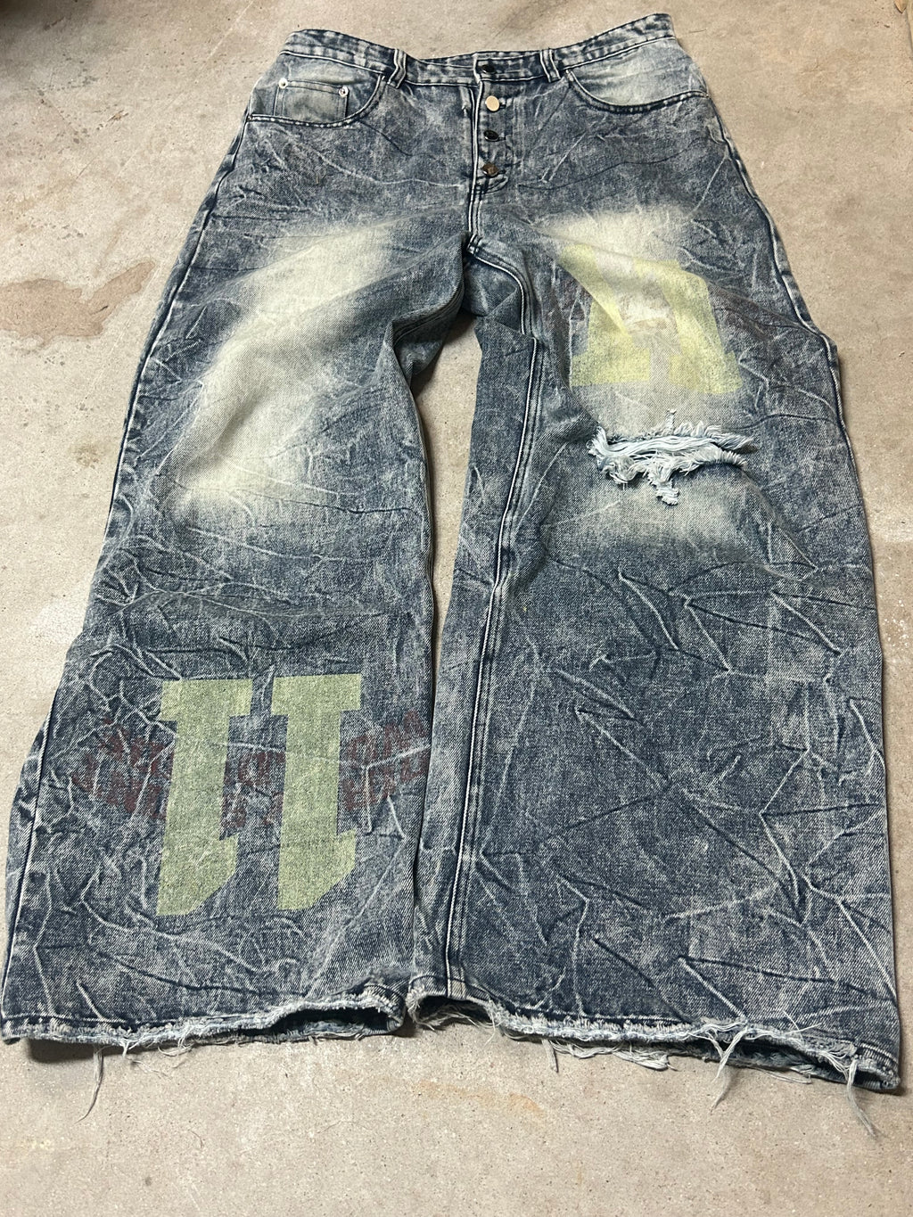Distressed Denim Dirty saiint worldwide Jeans